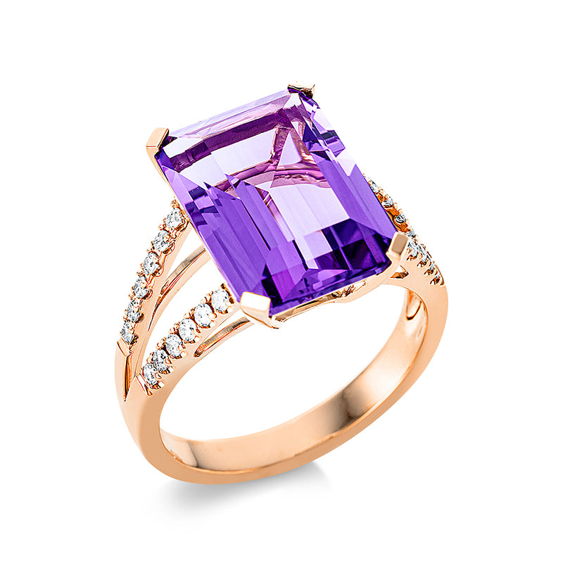 Ring mit Amethyst  aus 750/-18 Karat Rotgold mit 24 Diamanten 0