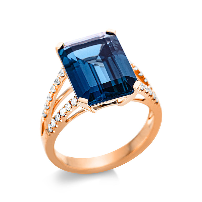 Ring mit Topas  aus 750/-18 Karat Rotgold mit 24 Diamanten 0