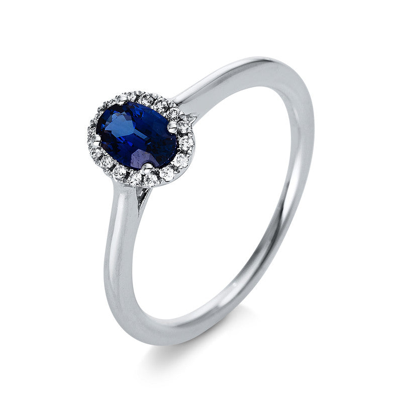 Ring mit Saphir  aus 750/-18 Karat Weißgold mit 16 Diamanten 0