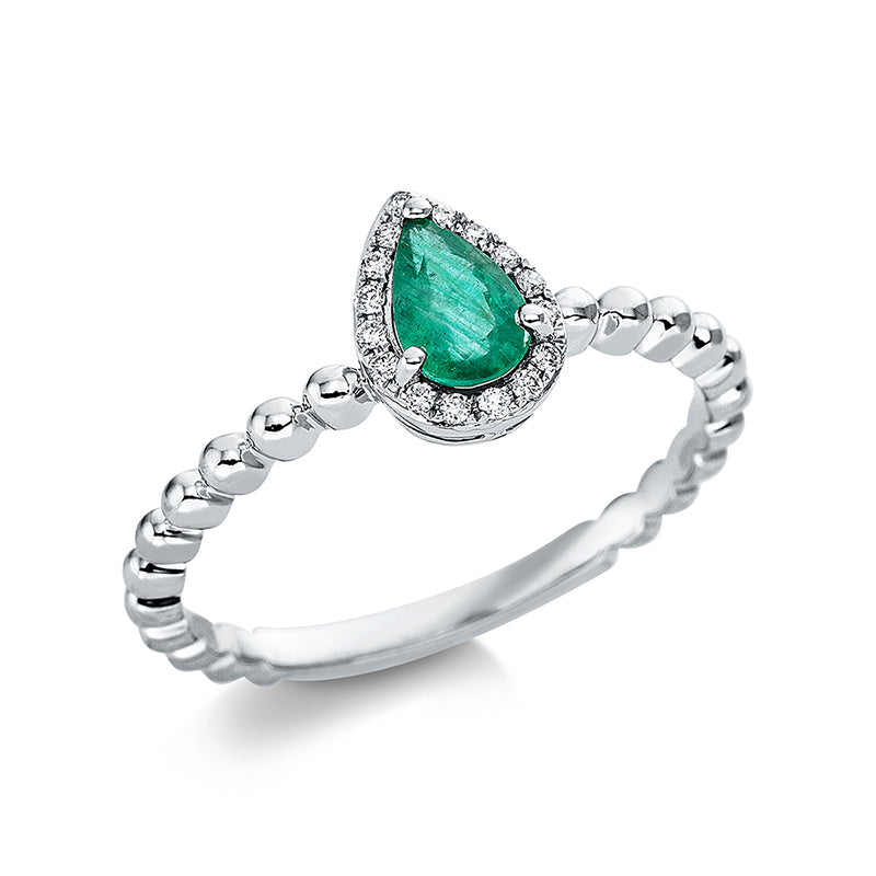 Ring mit Smaragd  aus 750/-18 Karat Weißgold mit 16 Diamanten 0