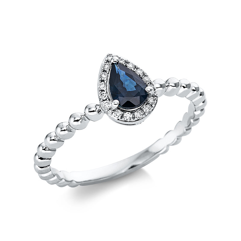 Ring mit Saphir  aus 750/-18 Karat Weißgold mit 16 Diamanten 0