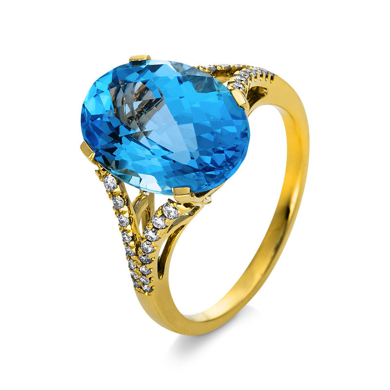 Ring mit Topas  aus 750/-18 Karat Gelbgold mit 32 Diamanten 0