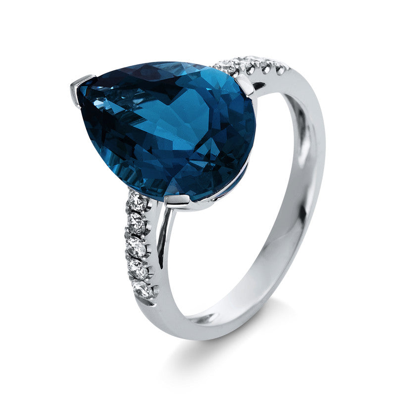 Ring mit Topas  aus 750/-18 Karat Weißgold mit 10 Diamanten 0