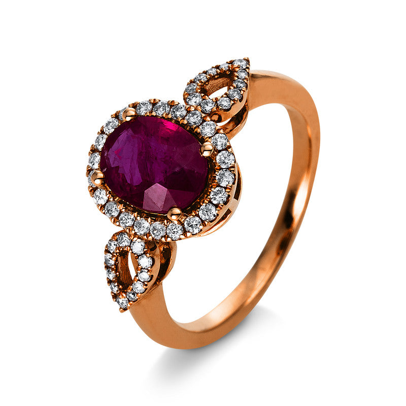 Ring mit Rubin  aus 750/-18 Karat Rotgold mit 44 Diamanten 0