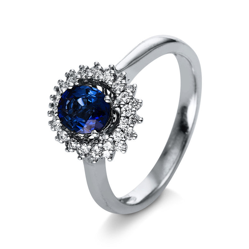 Ring mit Saphir  aus 750/-18 Karat Weißgold mit 36 Diamanten 0