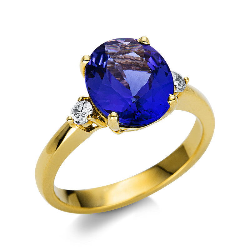 Ring mit Tansanit  aus 585/-14 Karat Gelbgold mit 2 Diamanten 0