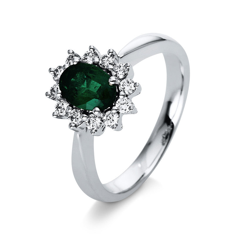 Ring mit Smaragd  aus 750/-18 Karat Weißgold mit 12 Diamanten 0