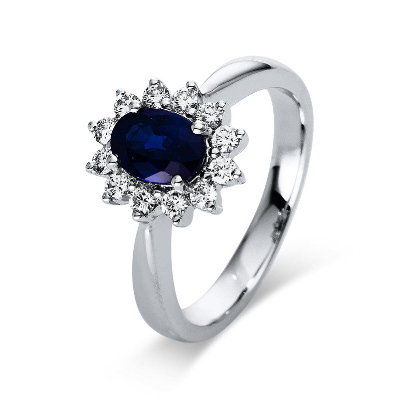 Ring mit Saphir  aus 750/-18 Karat Weißgold mit 12 Diamanten 0