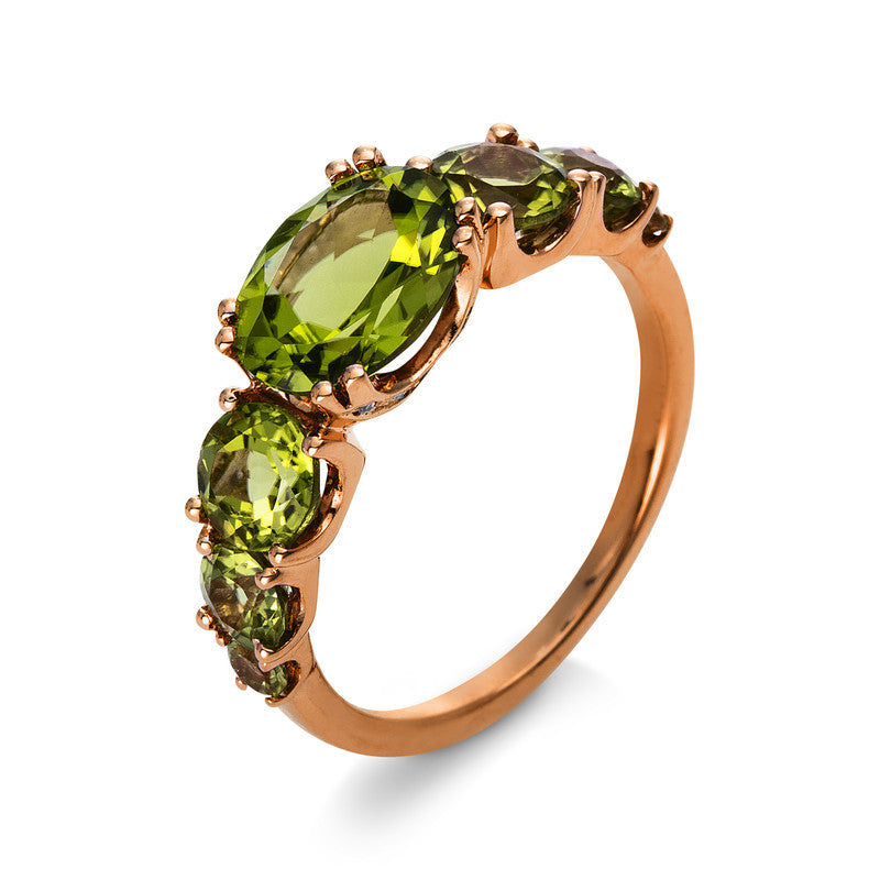 Ring mit Peridot  aus 750/-18 Karat Rotgold mit 18 Diamanten 0