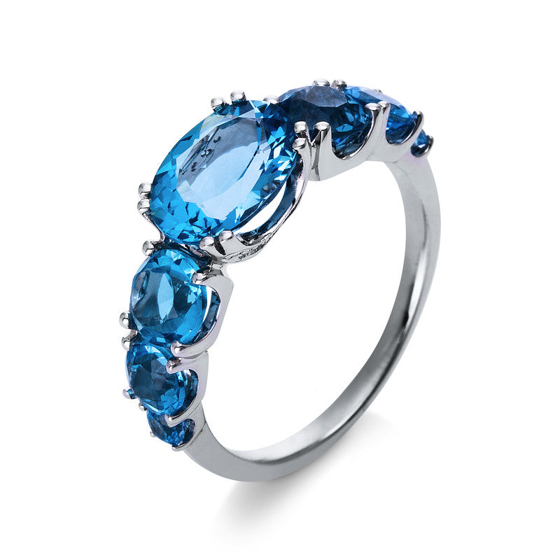 Ring mit Blautopas  aus 750/-18 Karat Weißgold mit 18 Diamanten 0