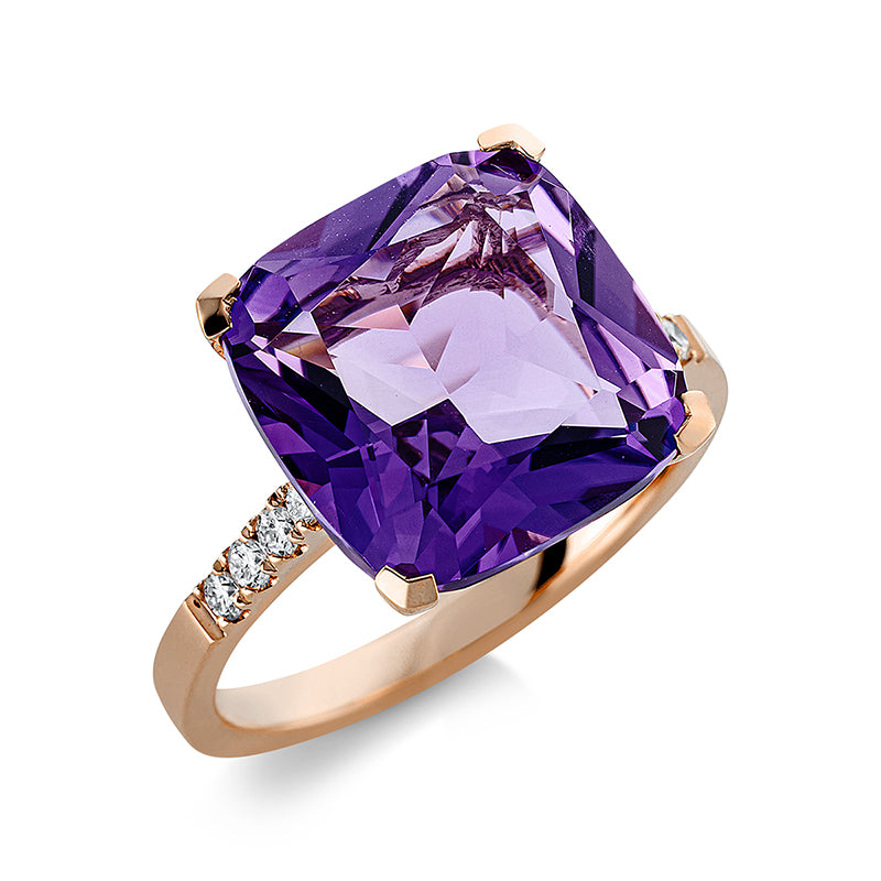 Ring mit Amethyst  aus 750/-18 Karat Rotgold mit 8 Diamanten 0