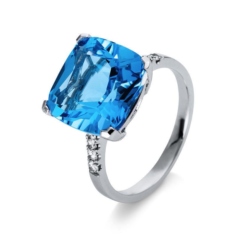 Ring mit Blautopas  aus 750/-18 Karat Weißgold mit 8 Diamanten 0