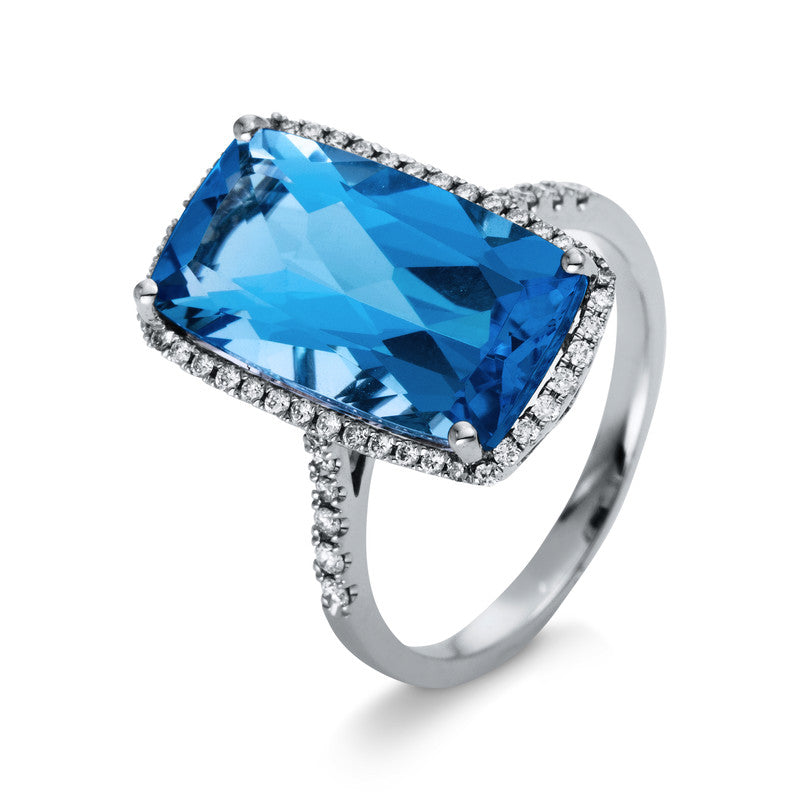 Ring mit Blautopas  aus 750/-18 Karat Weißgold mit 56 Diamanten 0