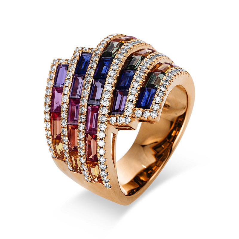 Ring mit Saphir  aus 750/-18 Karat Rotgold mit 124 Diamanten 0