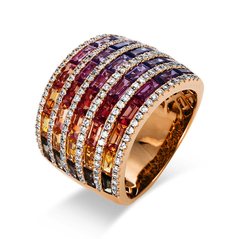 Ring - Regenbogen-Schmuck aus Gold mit Diamanten mit Saphir - 1S237