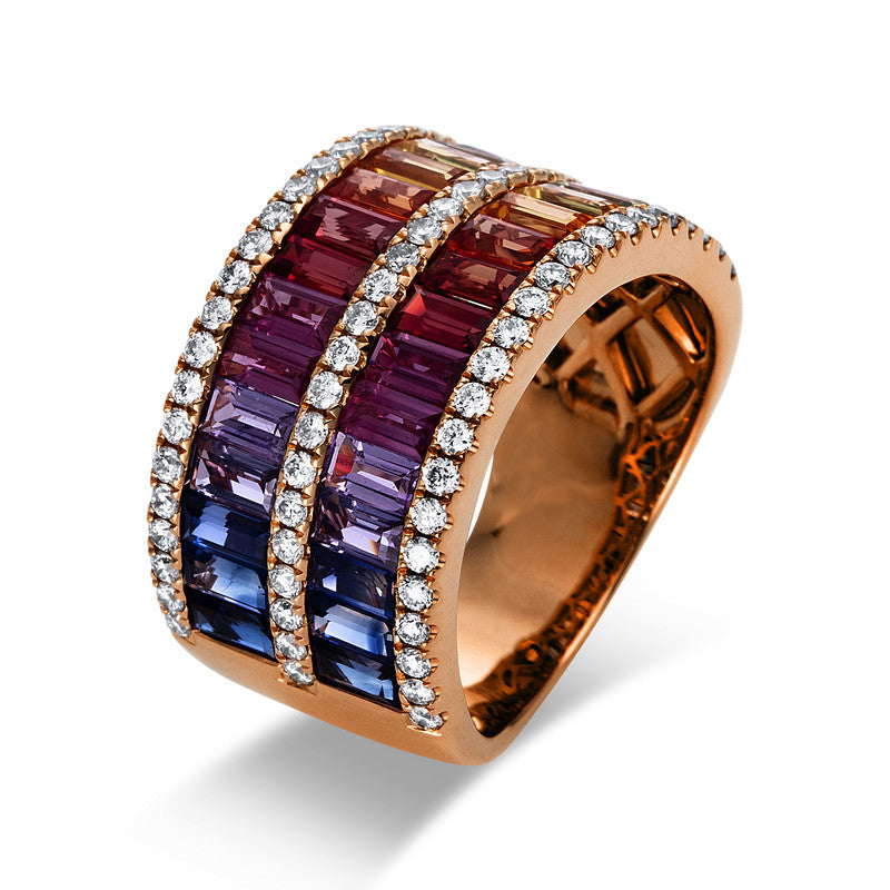 Ring mit Saphir  aus 750/-18 Karat Rotgold mit 69 Diamanten 0