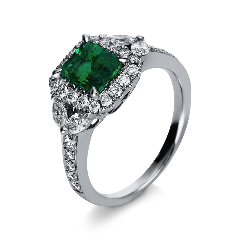 Ring mit Smaragd  aus 750/-18 Karat Weißgold mit 32 Diamanten 0