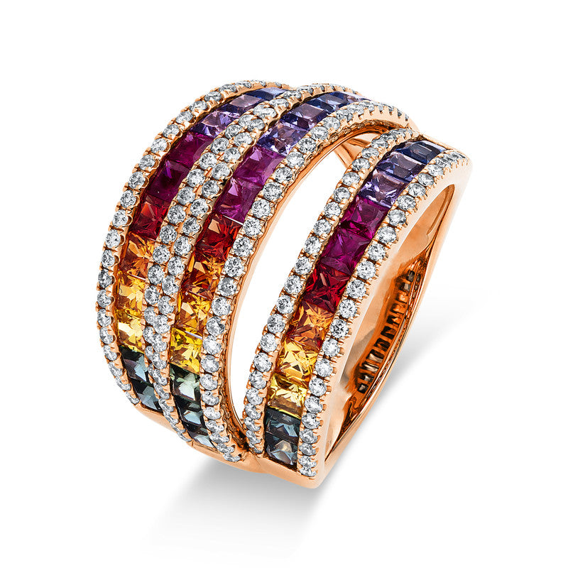 Ring mit Saphir  aus 750/-18 Karat Rotgold mit 154 Diamanten 0