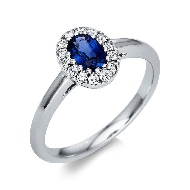 Ring mit Saphir  aus 750/-18 Karat Weißgold mit 14 Diamanten 0