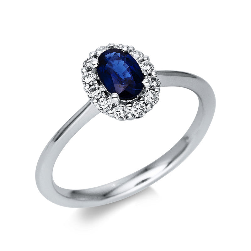 Ring mit Saphir  aus 750/-18 Karat Weißgold mit 12 Diamanten 0