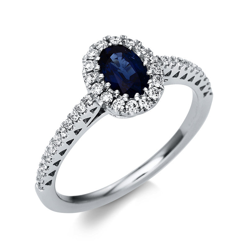 Ring mit Saphir  aus 750/-18 Karat Weißgold mit 40 Diamanten 0