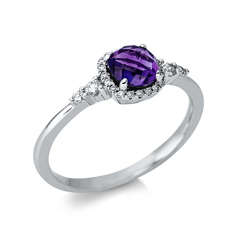 Ring mit Amethyst  aus 750/-18 Karat Weißgold mit 24 Diamanten 0