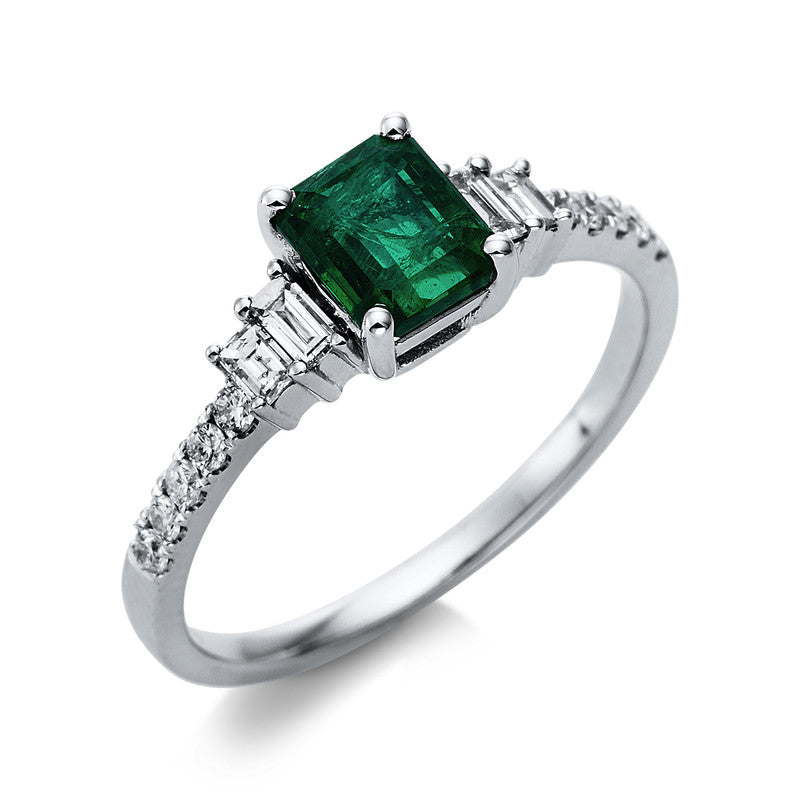 Ring mit Smaragd  aus 585/-14 Karat Weißgold mit 14 Diamanten 0