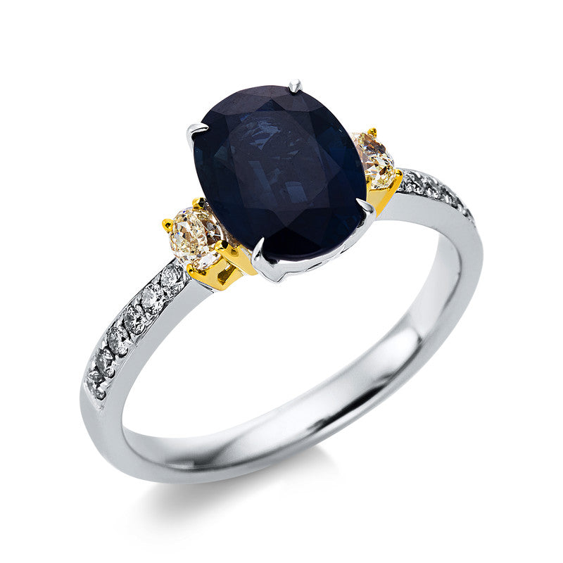 Ring mit Saphir  aus 585/-14 Karat Weißgold / Gelbgold mit 14 Diamanten 0