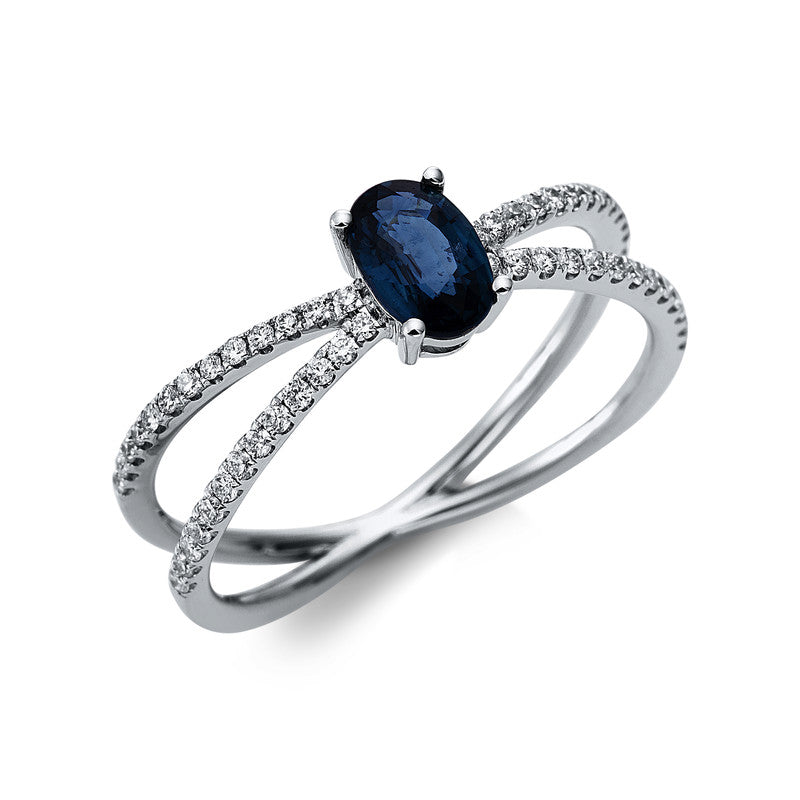 Ring mit Saphir  aus 750/-18 Karat Weißgold mit 52 Diamanten 0