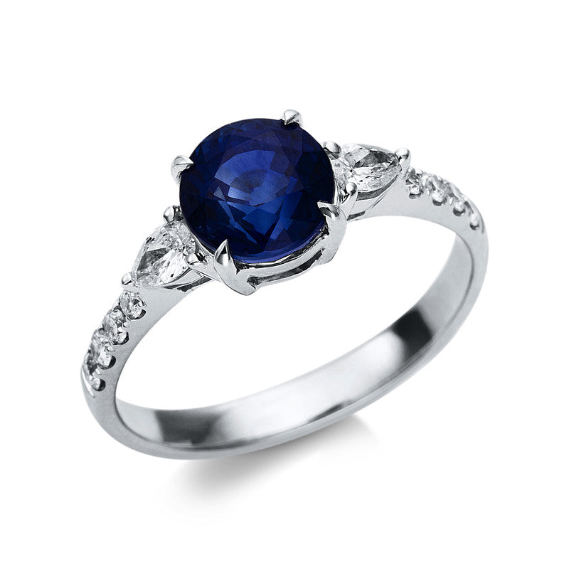 Ring mit Saphir  aus 750/-18 Karat Weißgold mit 10 Diamanten 0