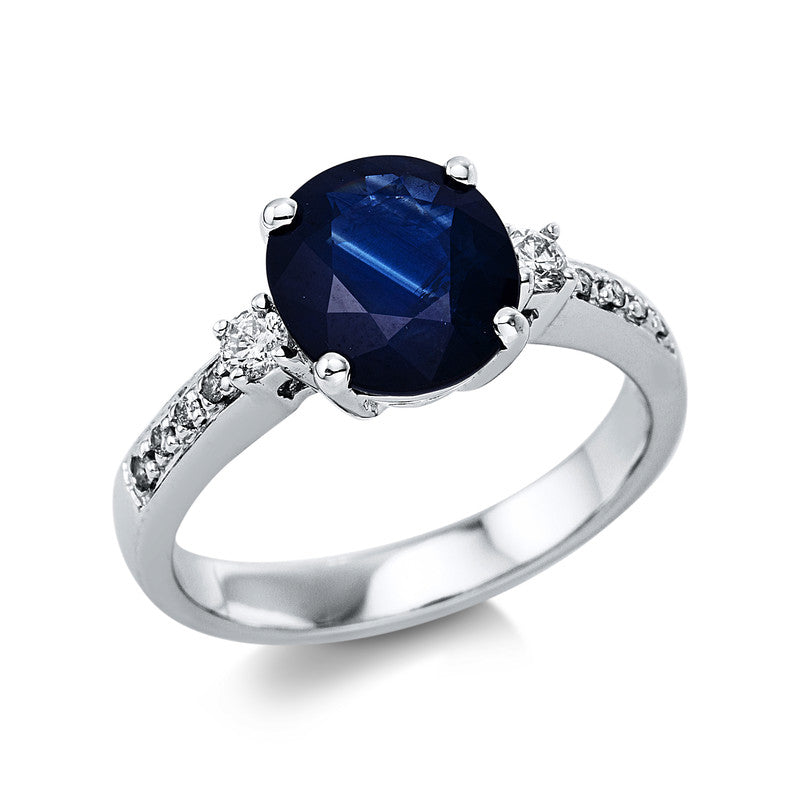 Ring mit Saphir  aus 585/-14 Karat Weißgold mit 10 Diamanten 0