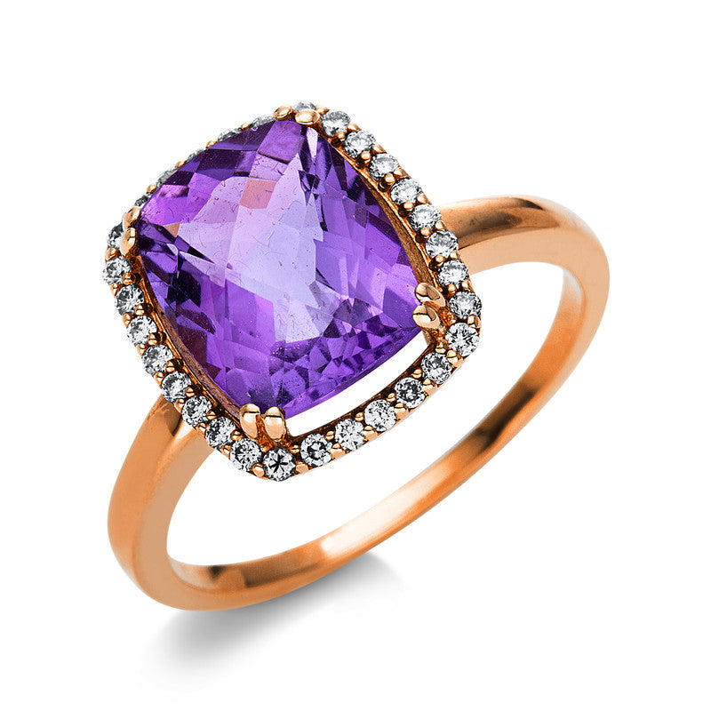 Ring mit Amethyst  aus 585/-14 Karat Rotgold mit 30 Diamanten 0