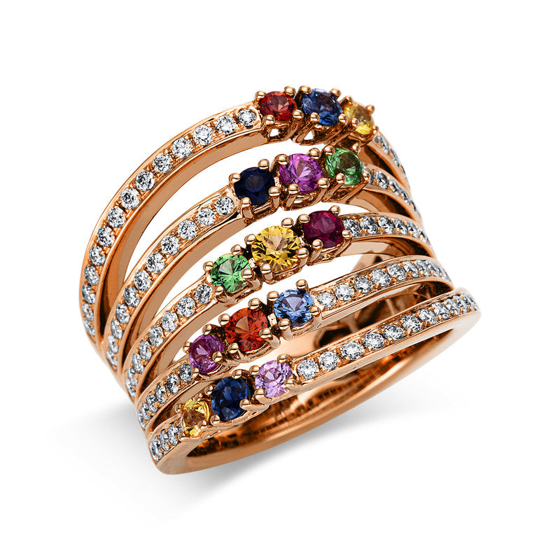 Ring mit Saphir  aus 750/-18 Karat Rotgold mit 88 Diamanten 0