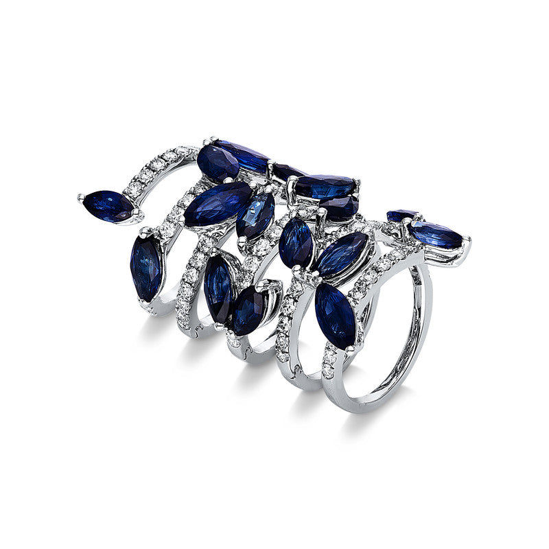 Ring mit Saphir  aus 750/-18 Karat Weißgold mit 64 Diamanten 1