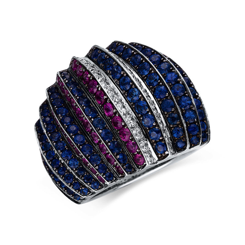 Ring mit Saphir  aus 750/-18 Karat Weißgold mit 79 Diamanten 1