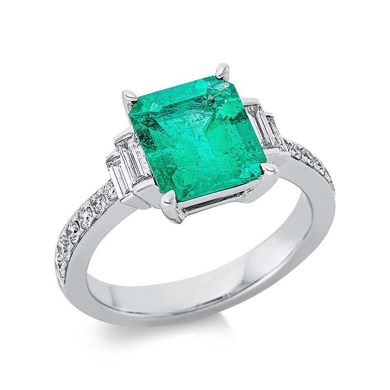 Ring mit Smaragd  aus 750/-18 Karat Weißgold mit 16 Diamanten 0