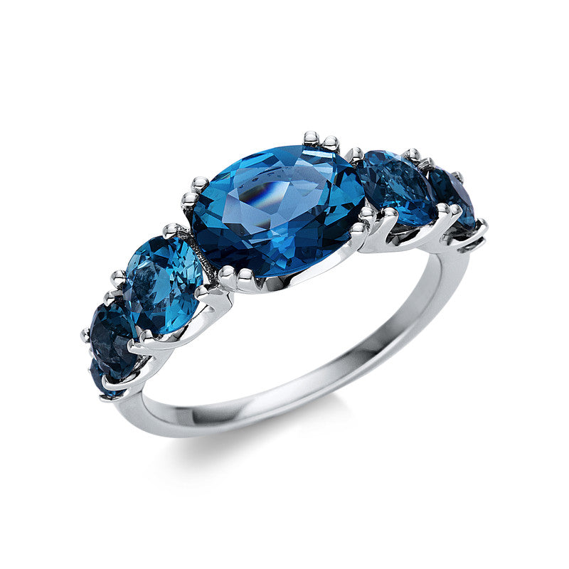 Ring mit Topas  aus 750/-18 Karat Weißgold mit 18 Diamanten 0
