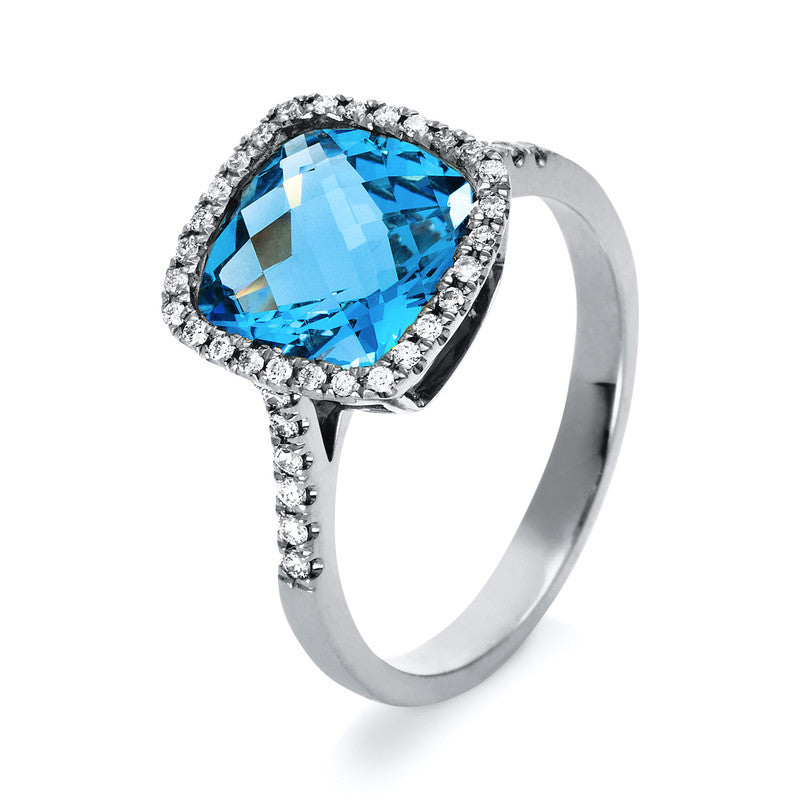 Ring mit Topas  aus 750/-18 Karat Weißgold mit 40 Diamanten 0