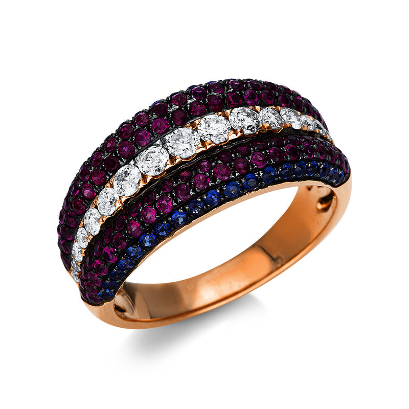 Ring mit Saphir  aus 750/-18 Karat Rotgold mit 17 Diamanten 0