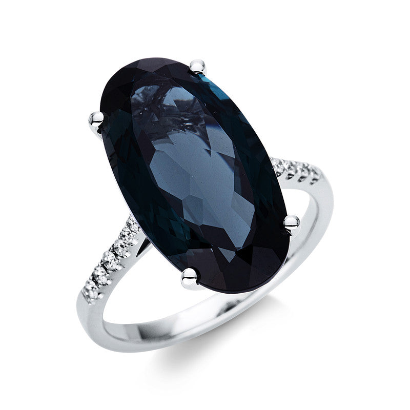 Ring mit Topas  aus 750/-18 Karat Weißgold mit 12 Diamanten 0