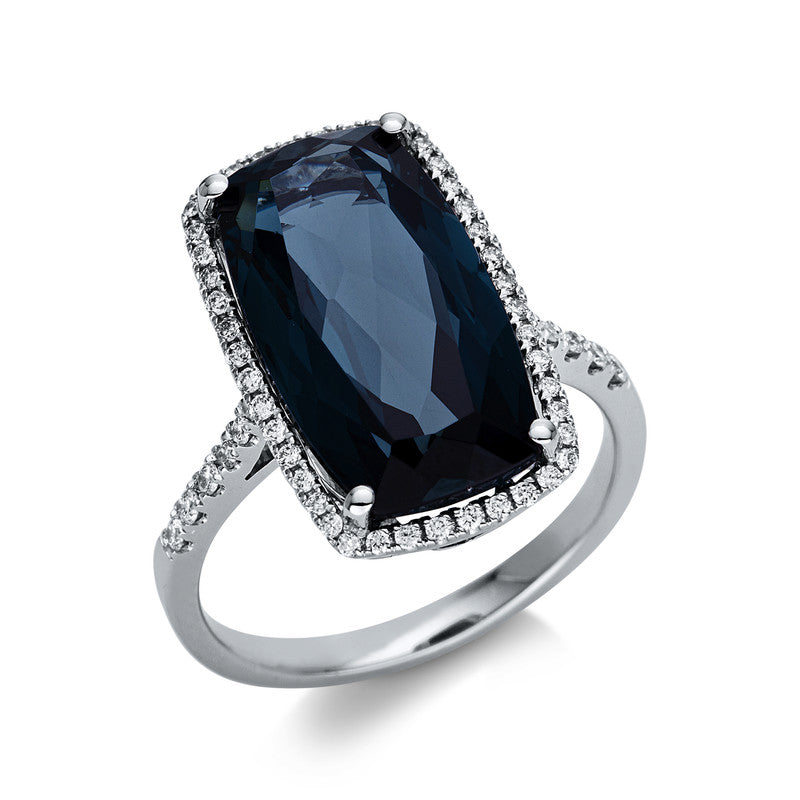 Ring mit Topas  aus 750/-18 Karat Weißgold mit 56 Diamanten 0