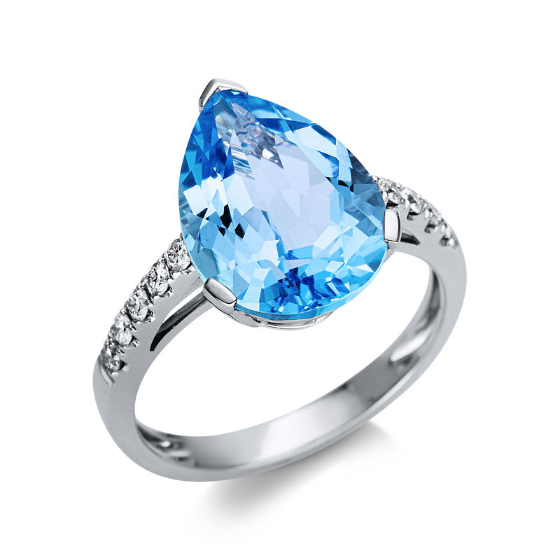 Ring mit Topas  aus 750/-18 Karat Weißgold mit 10 Diamanten 0