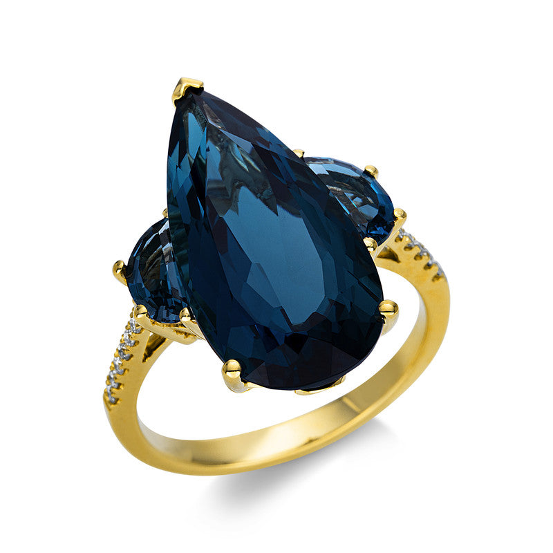 Ring mit Topas  aus 750/-18 Karat Gelbgold mit 14 Diamanten 0