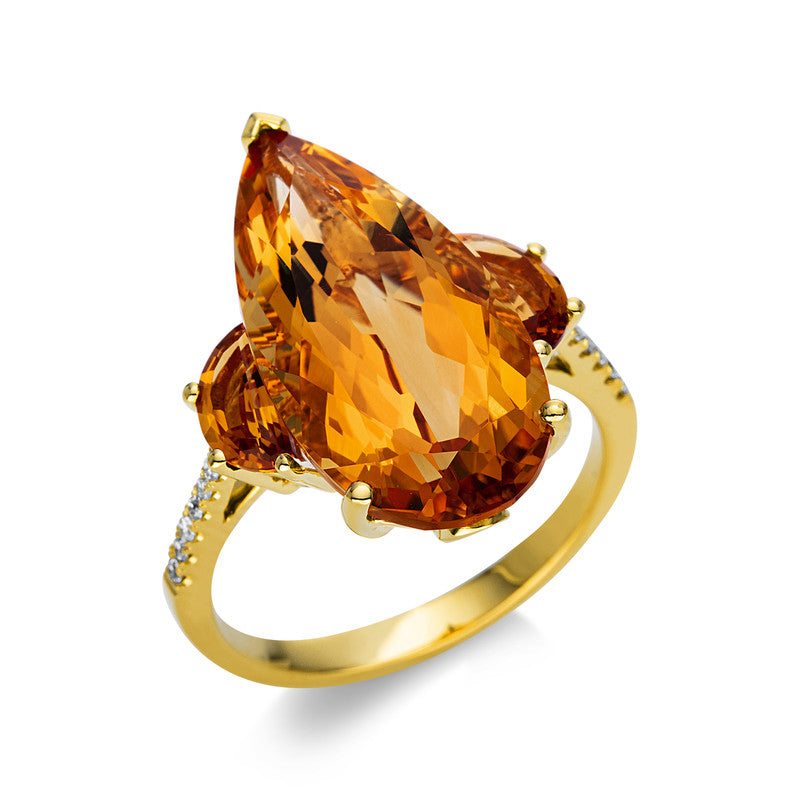 Ring mit Citrin  aus 750/-18 Karat Gelbgold mit 14 Diamanten 0