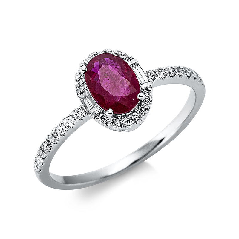 Ring mit Rubin  aus 750/-18 Karat Weißgold mit 30 Diamanten 0