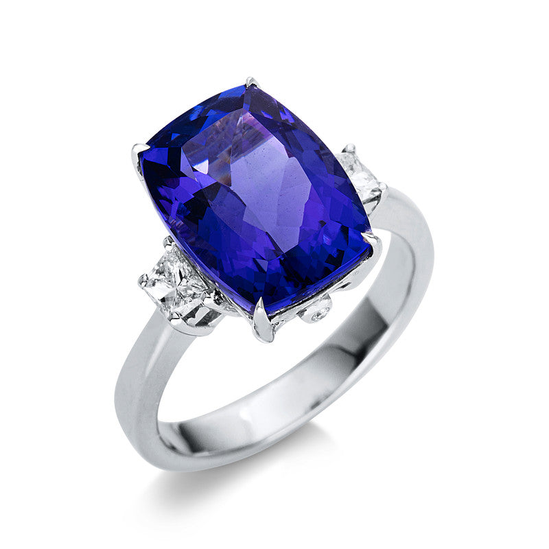 Ring mit Tansanit  aus 750/-18 Karat Weißgold mit 4 Diamanten 0
