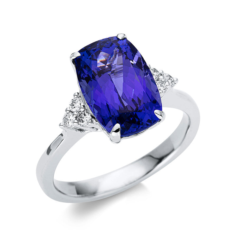 Ring mit Tansanit  aus 585/-14 Karat Weißgold mit 6 Diamanten 0