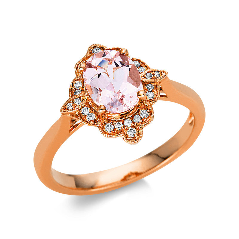 Ring mit Morganit  aus 585/-14 Karat Rotgold mit 24 Diamanten 0