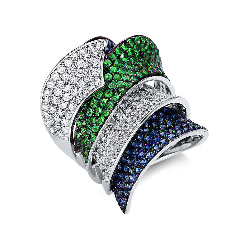 Ring mit Saphir  aus 750/-18 Karat Weißgold mit 136 Diamanten 2