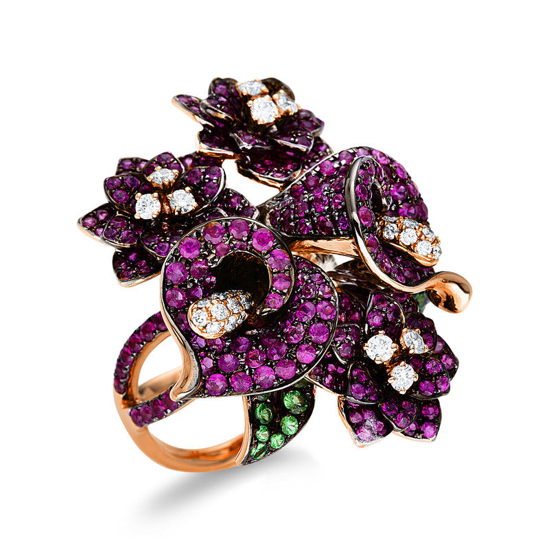 Ring mit Tsavorith  aus 750/-18 Karat Rotgold mit 33 Diamanten 0